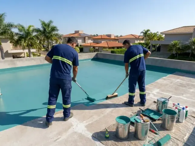 Aplicação de manta de impermeabilização em laje